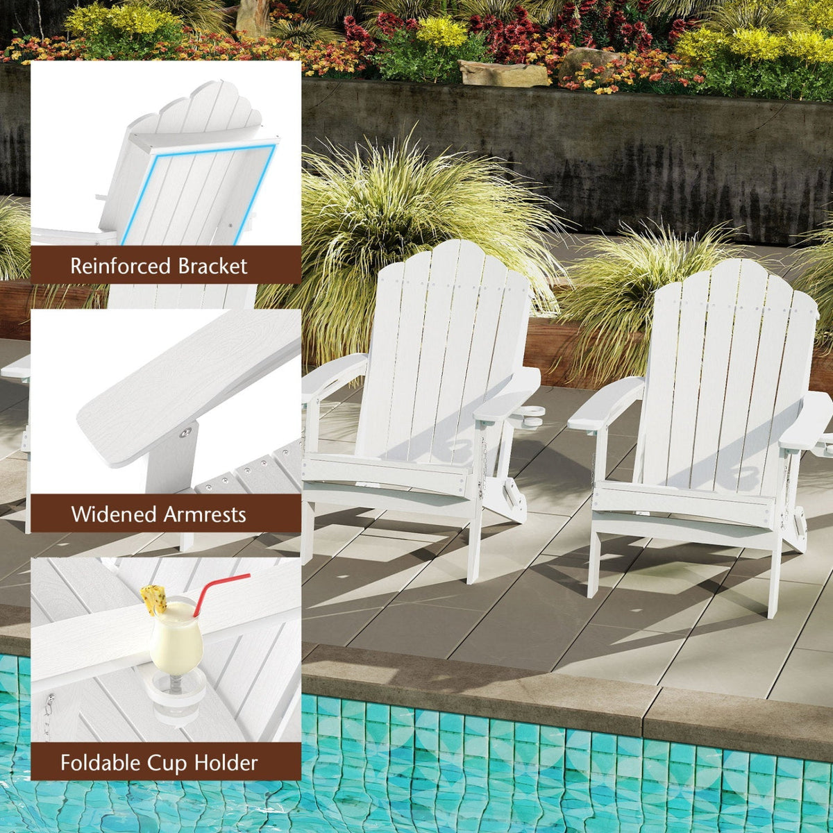 Folding Adirondack Chair with High Backrest – HDPE Weather-Resistant Outdoor Chair