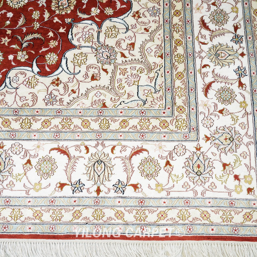 Persian Carpet Red Hand Knotted Oriental Traditional Qum Rug 8x10ft