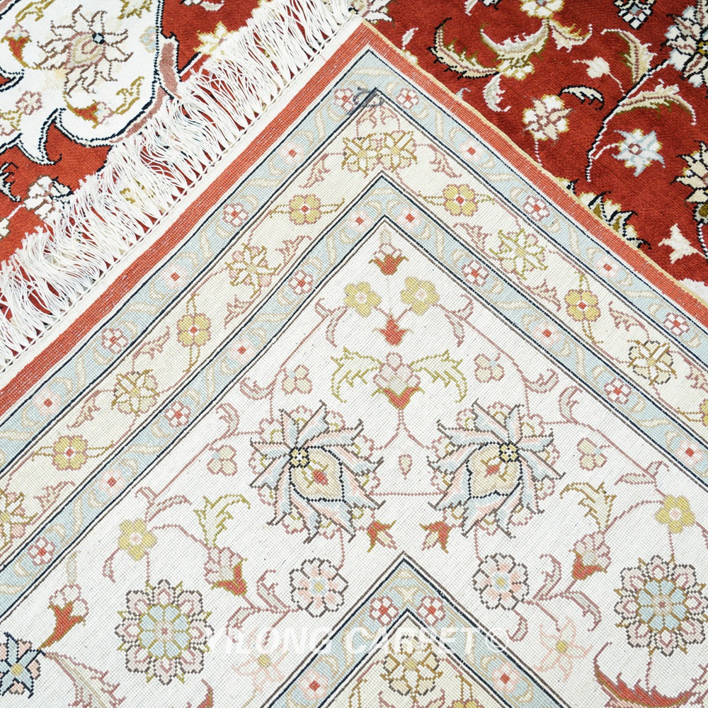 Persian Carpet Red Hand Knotted Oriental Traditional Qum Rug 8x10ft