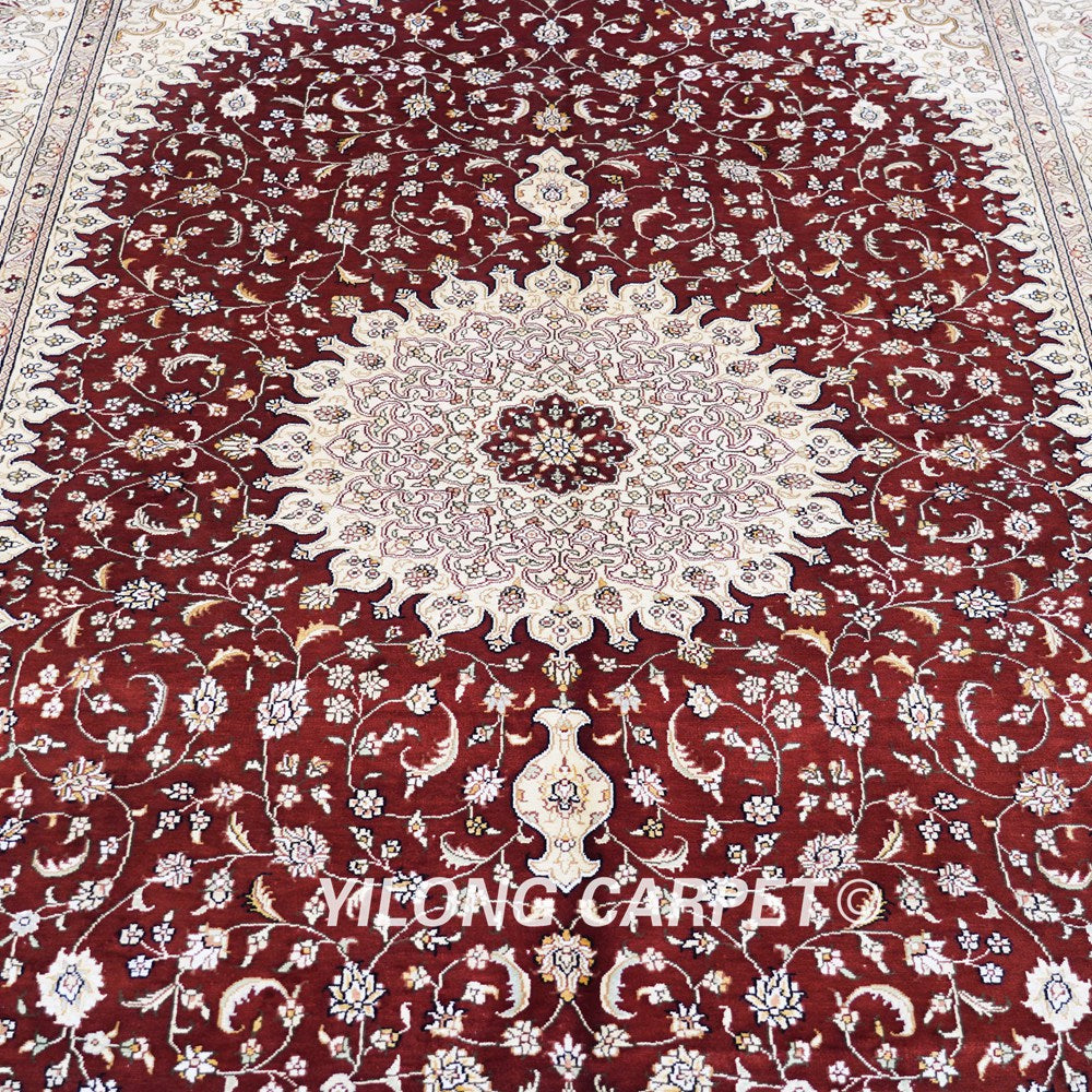 Persian Handmade Rug Red Silk Oriental Carpet 6x9ft
