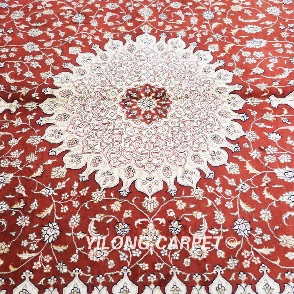 Persian Handmade Rug Red Silk Oriental Carpet 6x9ft