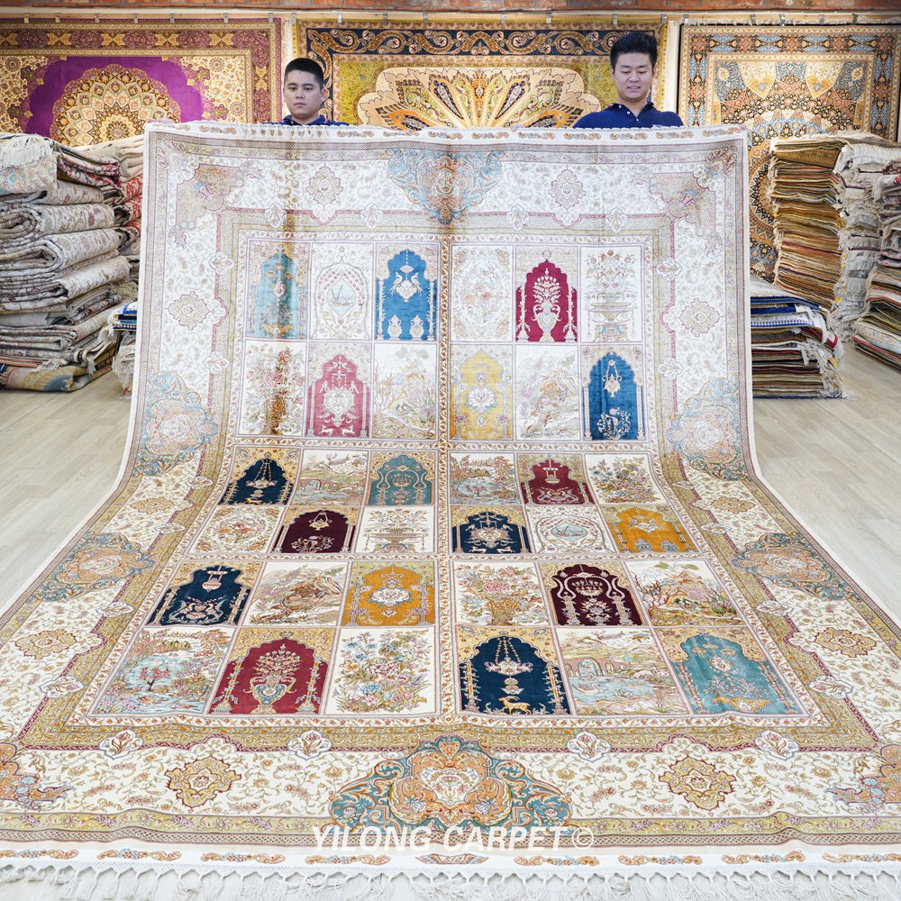 Oriental Carpet Four Season Handmade Silk Room Carpet 8.5x11.7ft