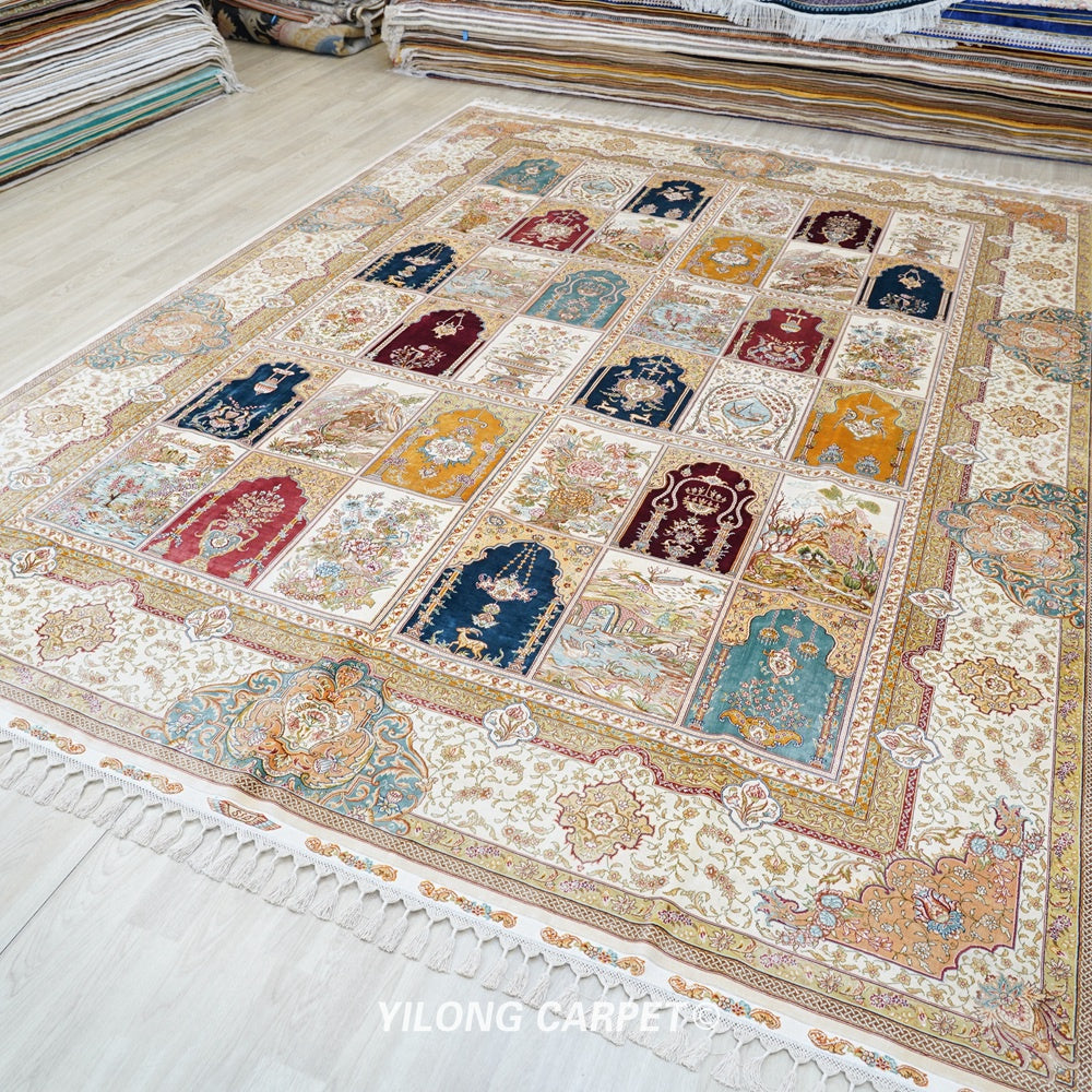 Oriental Carpet Four Season Handmade Silk Room Carpet 8.5x11.7ft