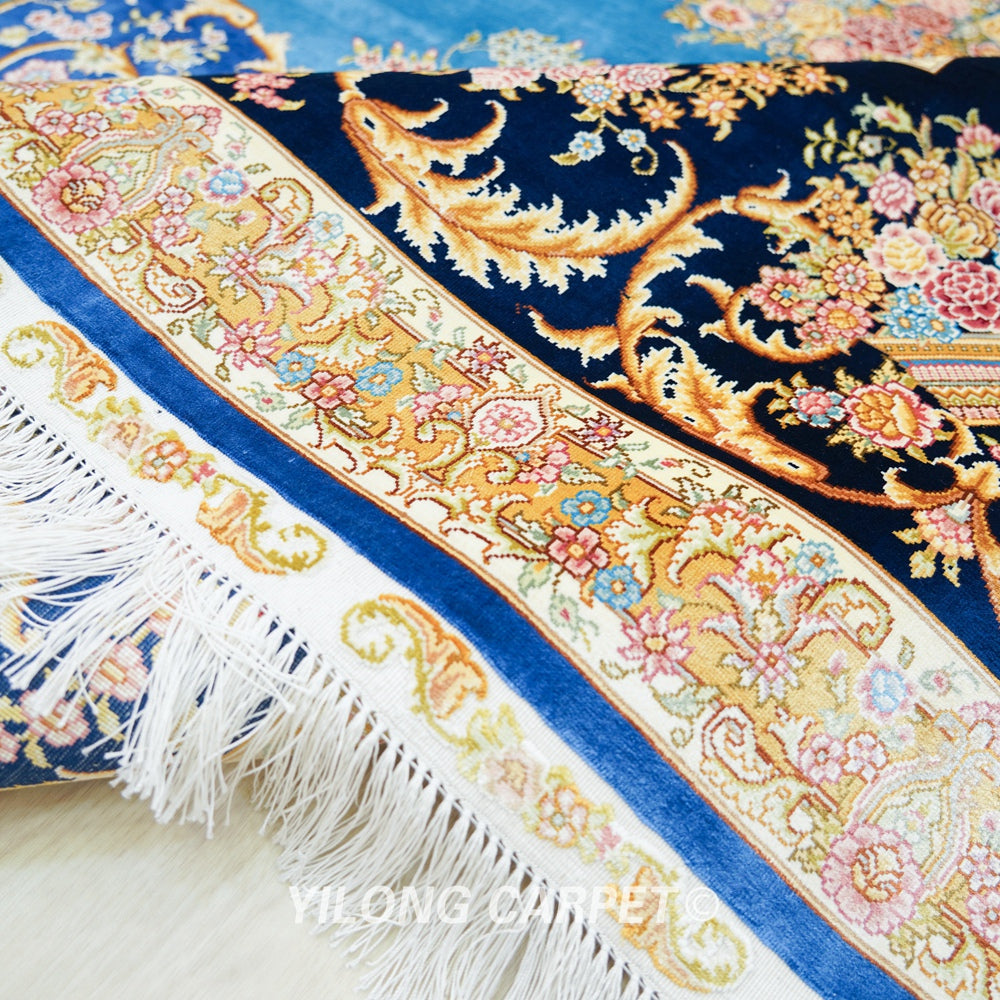 Persian Oriental Carpet Blue Handmade Villa Silk Carpet 9x12ft