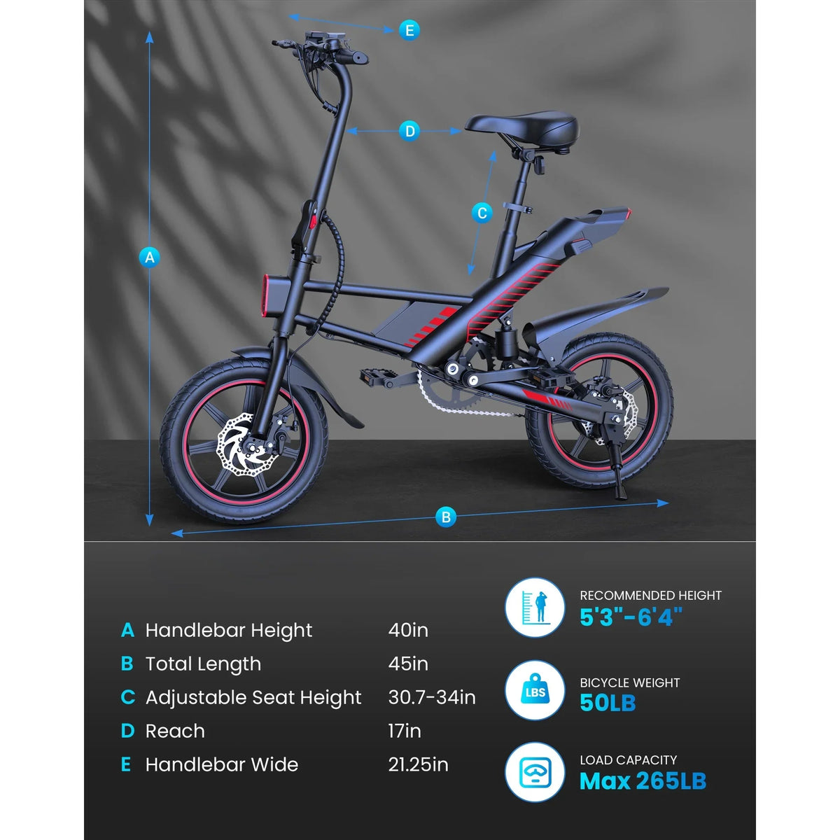 Gyroor C3 450W Folding Electric Bike – 36V 7.5Ah, 14" Pneumatic Tires