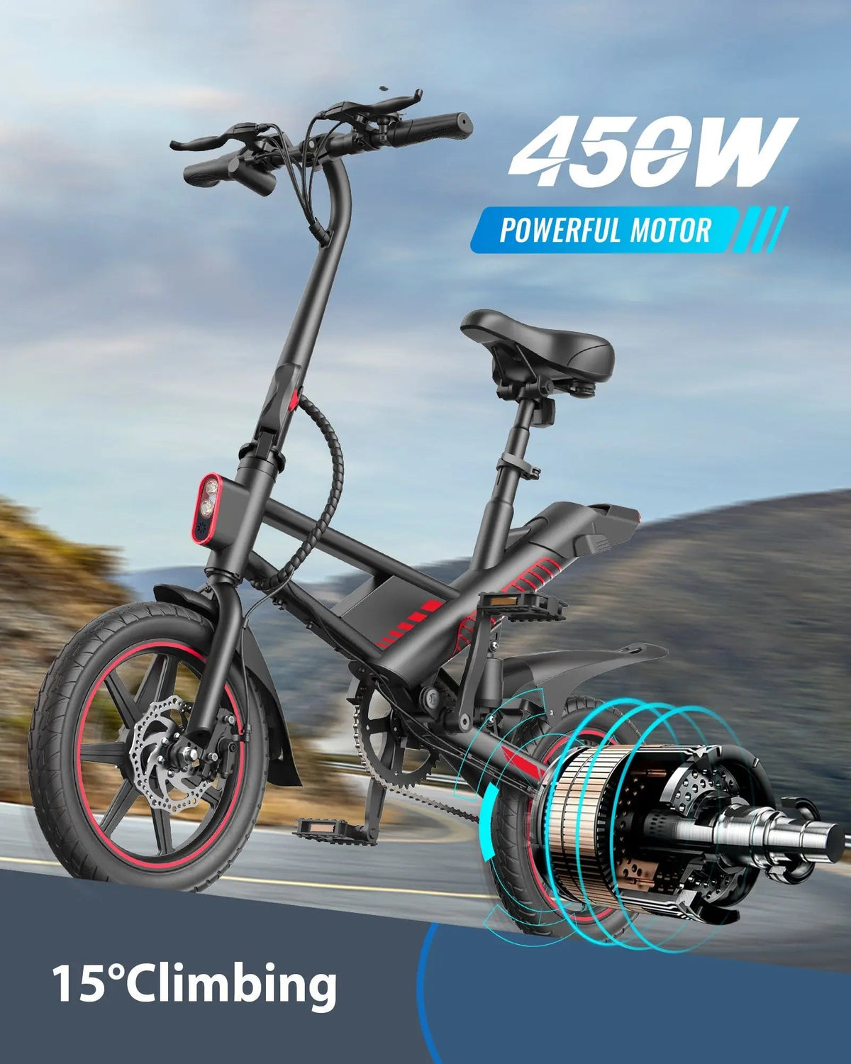 Gyroor C3 450W Folding Electric Bike – 36V 7.5Ah, 14" Pneumatic Tires