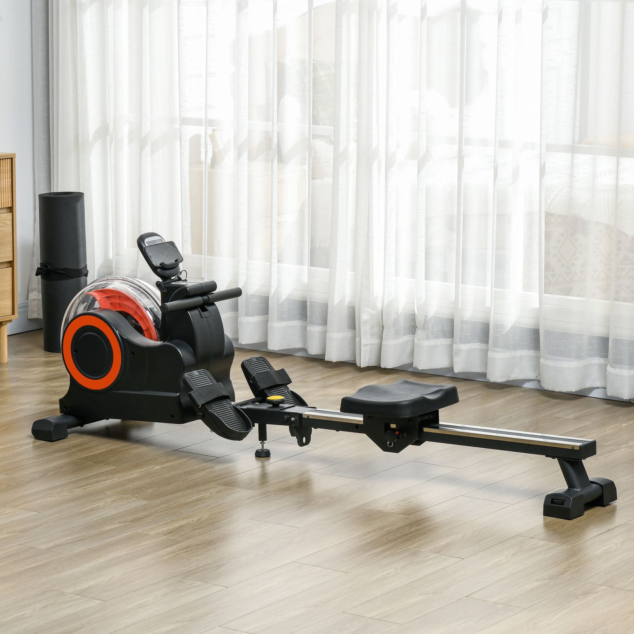 Foldable Water Rowing Machine With Adjustable Resistance, Wheels, LCD Monitor And Tablet Holder (SAK53758)