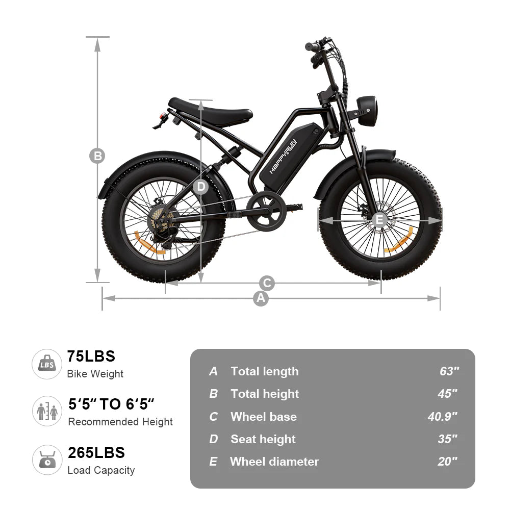 HappyRun Tank G50 Electric Dirt Bike Cargo Black City E-bike