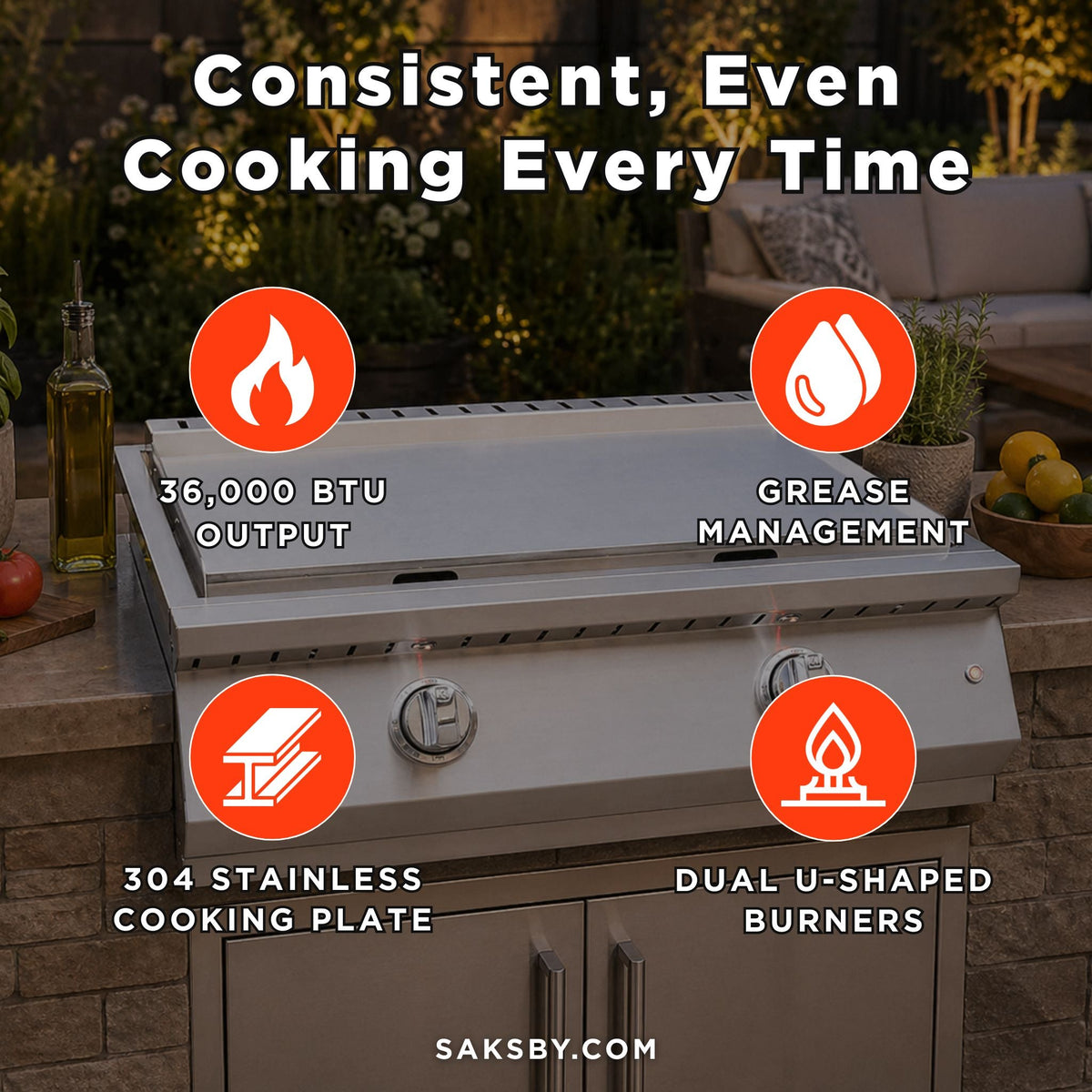 30-Inch Professional 36K BTU Built-In Outdoor Kitchen Griddle