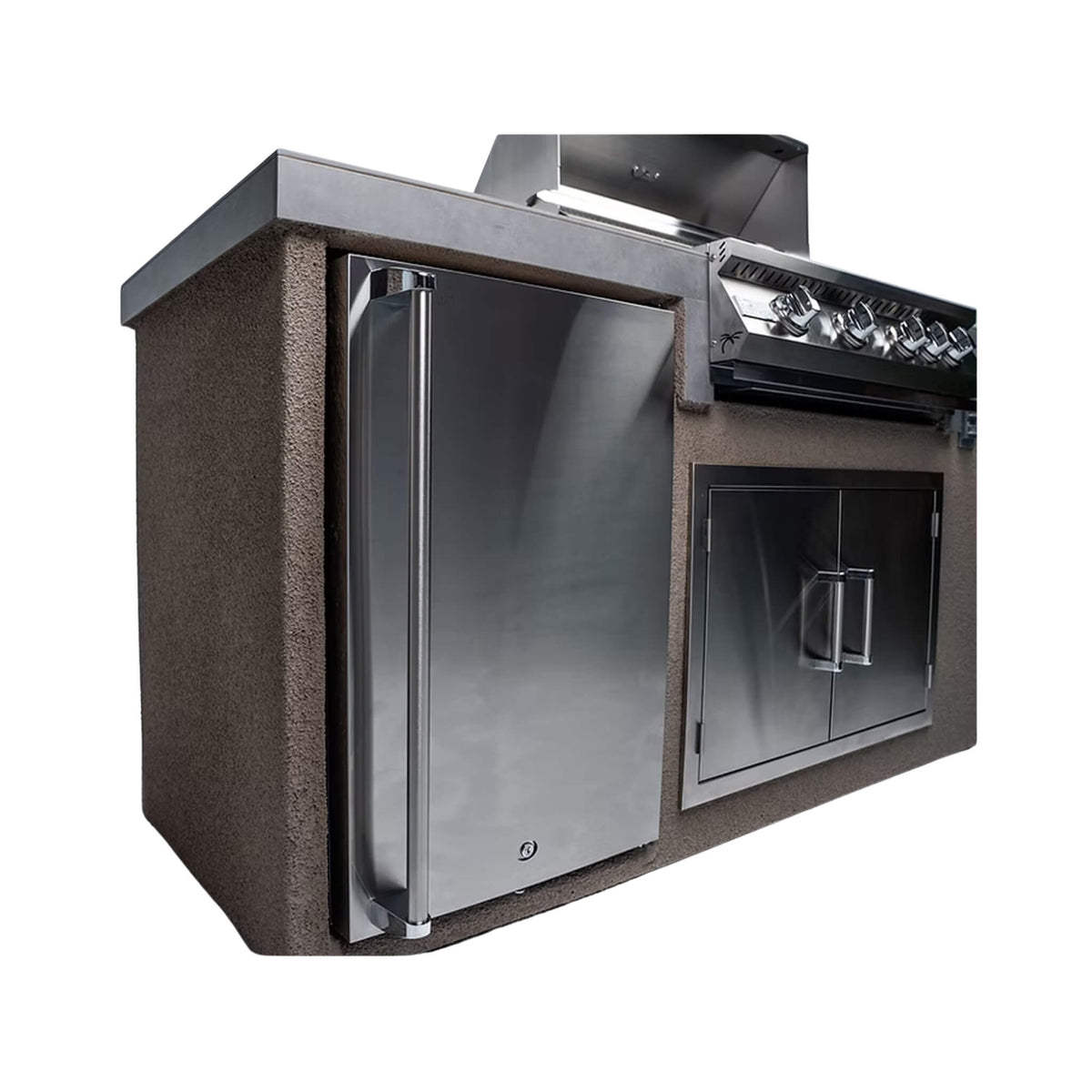 7FT Straight BBQ Island with Built-In BBQ and Refrigerator