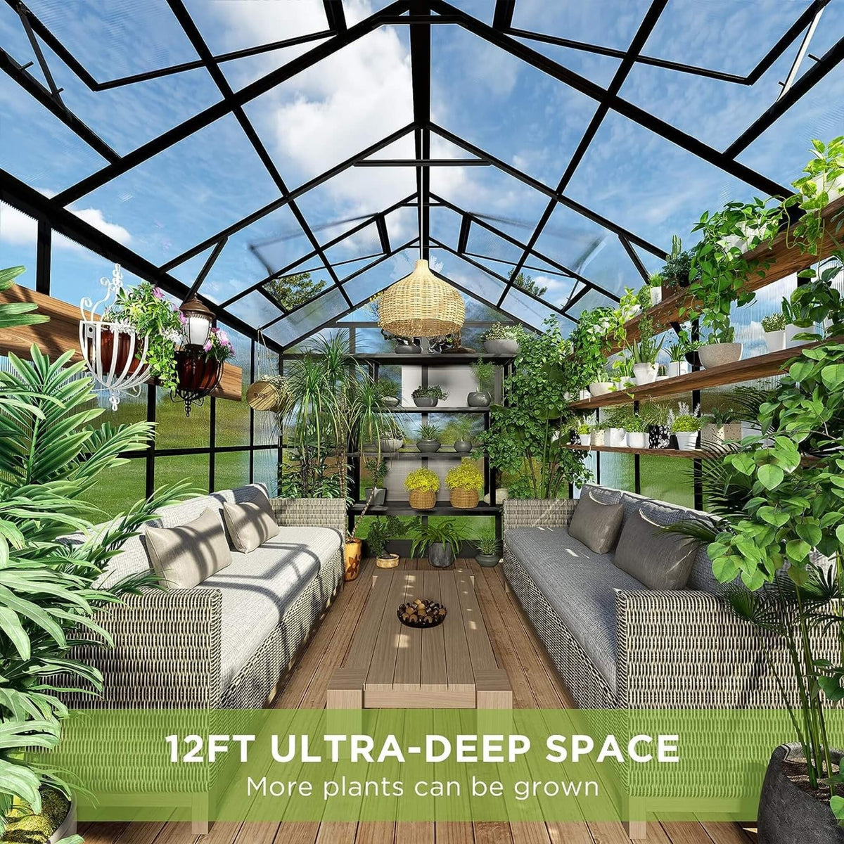 8x12FT Premium Aluminum Polycarbonate Walk-In Greenhouse with Double Swing Doors