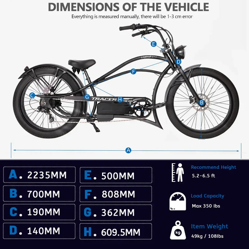 Legend GT7 1000W Strech Cruiser Chopper Bike