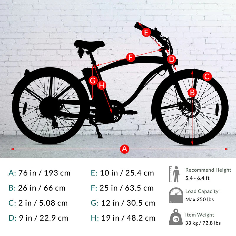 Tracer OMEGA 500W 26" 7 Speed Electric Beach Cruiser Bike for Men