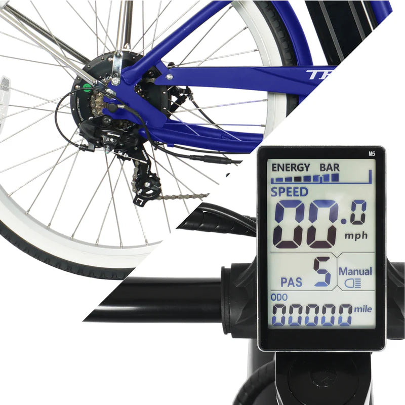 Tracer OMEGA 500W 26" 7 Speed Electric Beach Cruiser Bike for Men