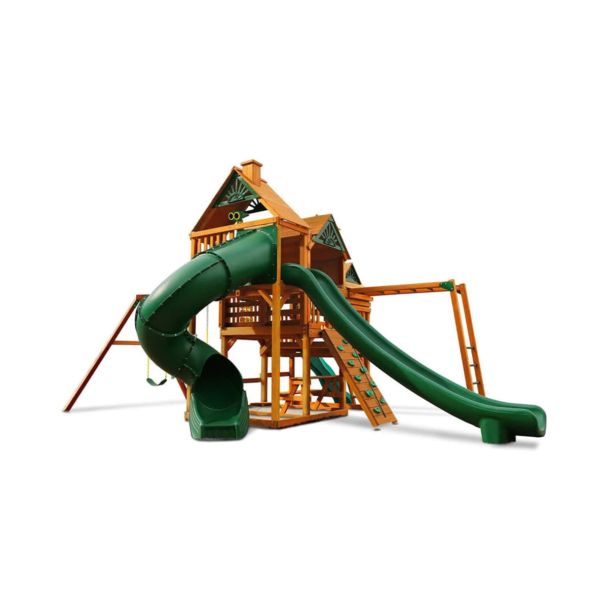 Premium Cedar Wood Swing Set With 3 Play Decks 3 Slides And Monkey Bars (SAK21486)