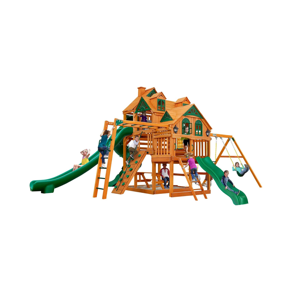 Premium Cedar Wood Swing Set With 3 Play Decks 3 Slides And Monkey Bars (SAK21486)