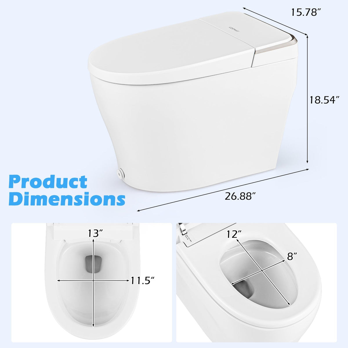 Elongated Smart Bidet Toilet Heated Seat Sensor Auto-White