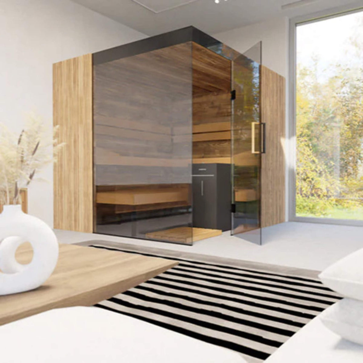 Aalto 4-Person Indoor Semi-Panoramic Glass Sauna Cabin
