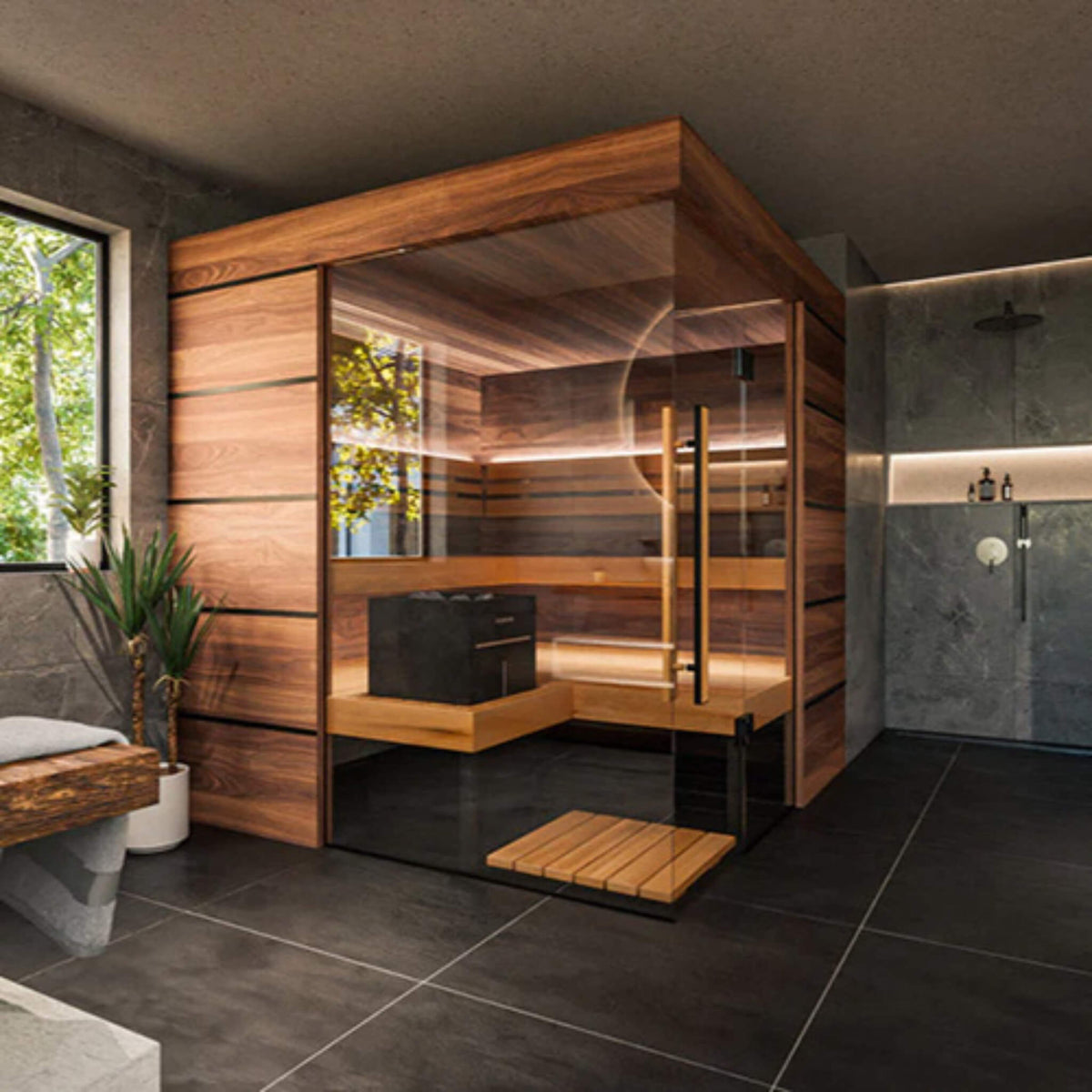 Astra 4-Person Indoor Semi-Panoramic Glass Sauna Cabin