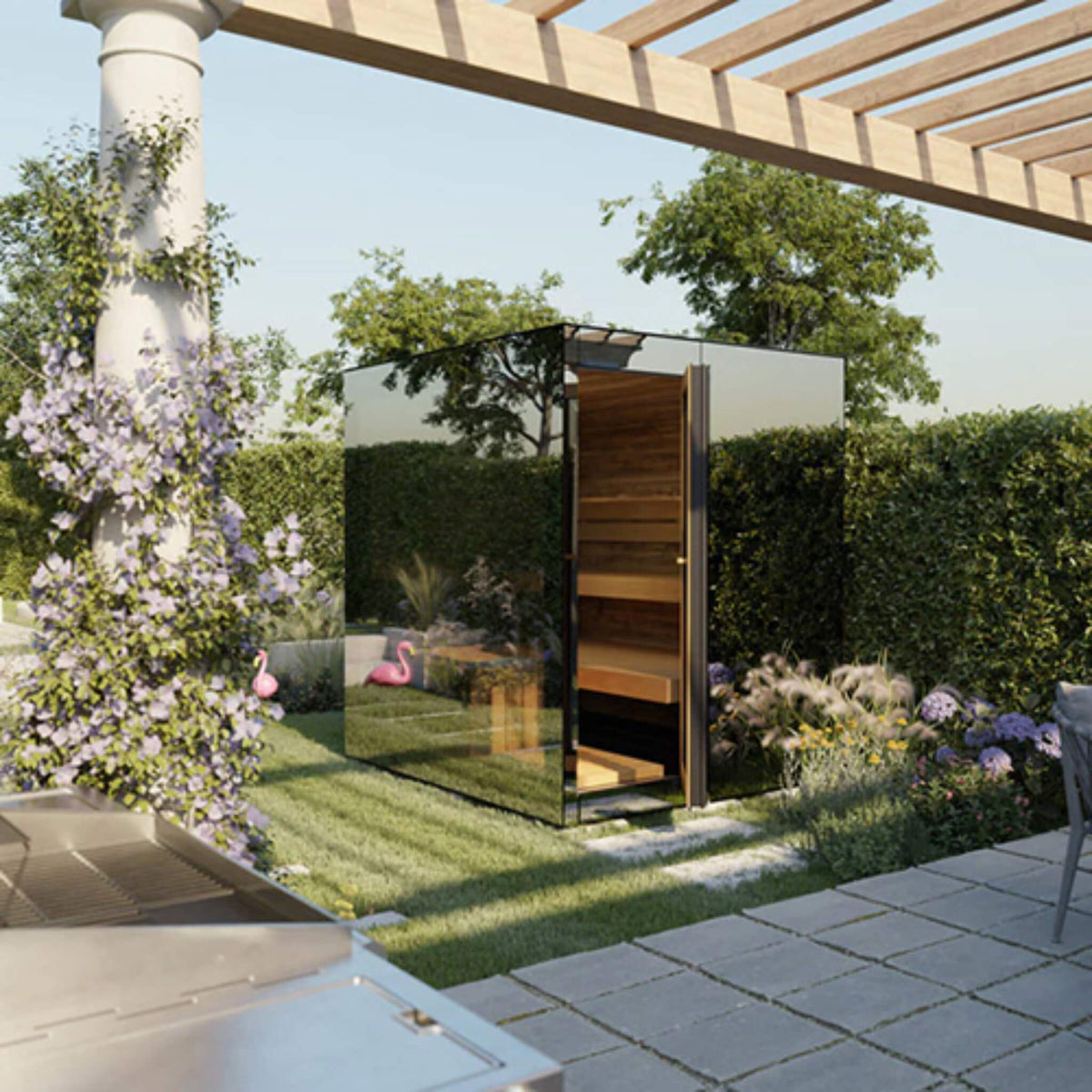 Vue 4-Person Outdoor Mirrored Glass Sauna