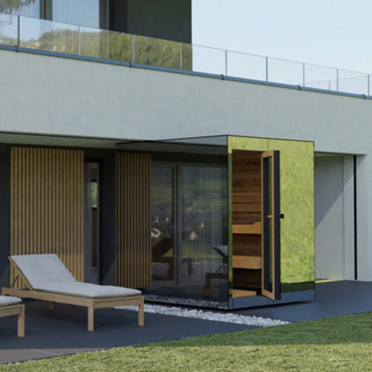Vue 4-Person Outdoor Mirrored Glass Sauna