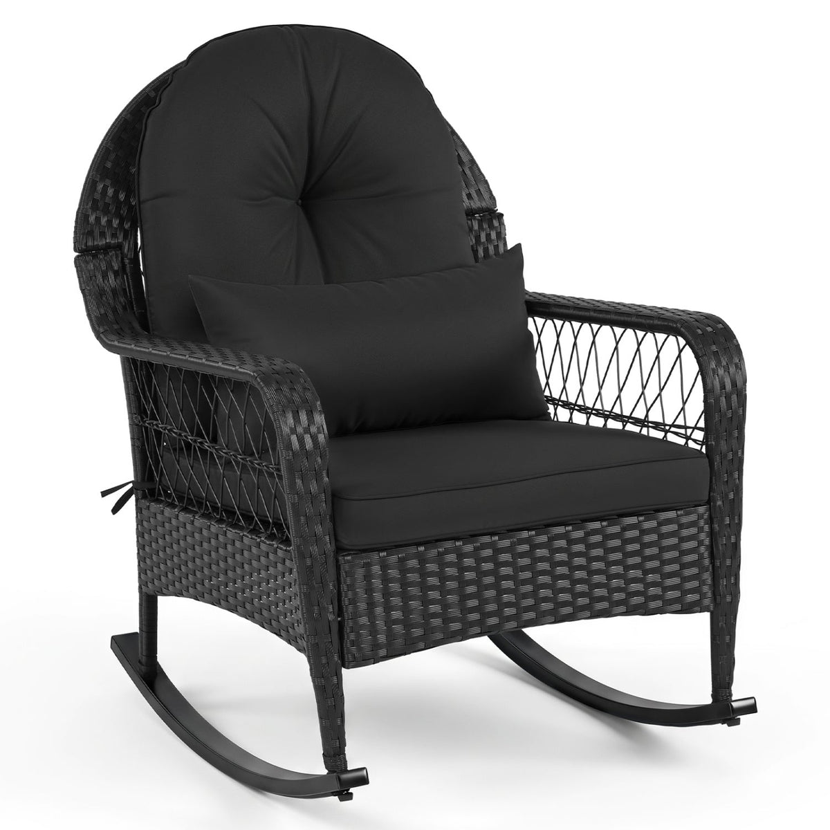 Outdoor Wicker Rocking Chair with Cushions & Anti-Tip Stoppers