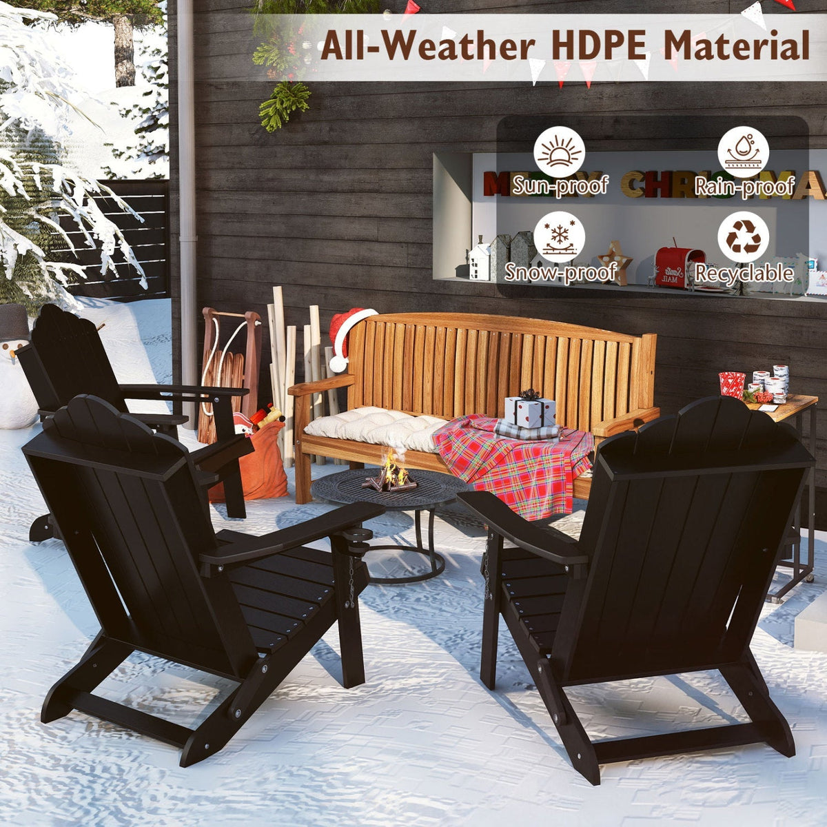 Folding Adirondack Chair with High Backrest – HDPE Weather-Resistant Outdoor Chair