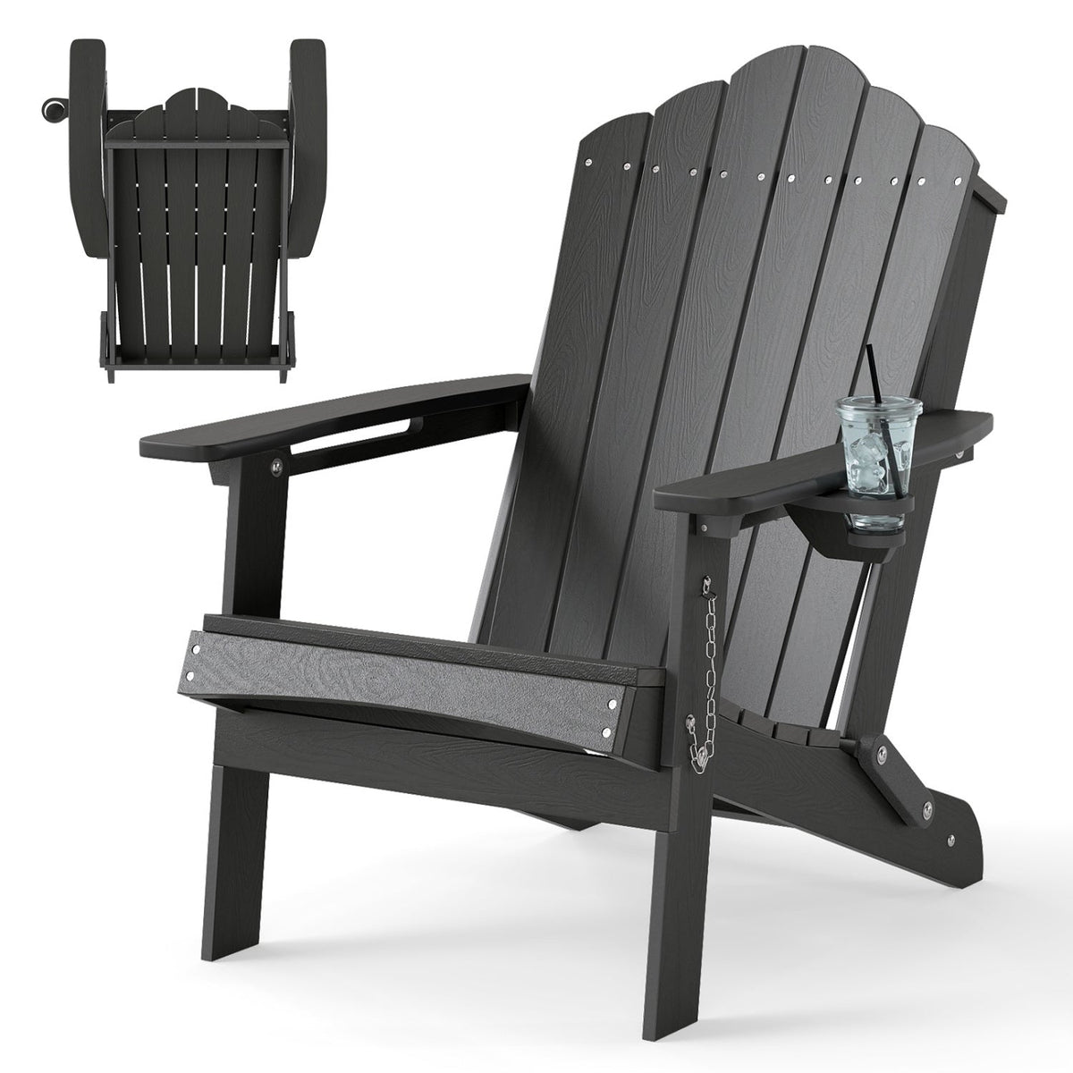 Folding Adirondack Chair with High Backrest – HDPE Weather-Resistant Outdoor Chair