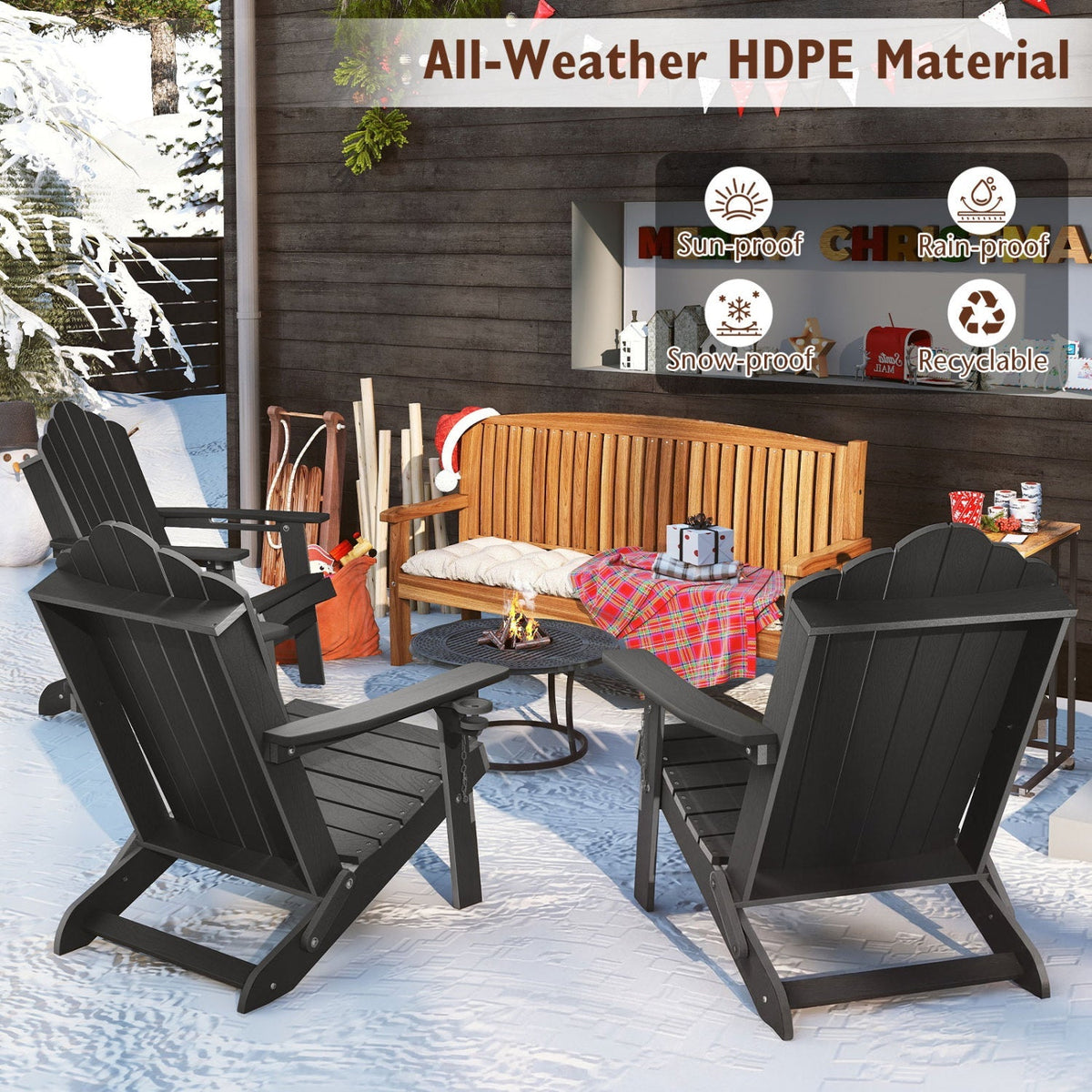 Folding Adirondack Chair with High Backrest – HDPE Weather-Resistant Outdoor Chair