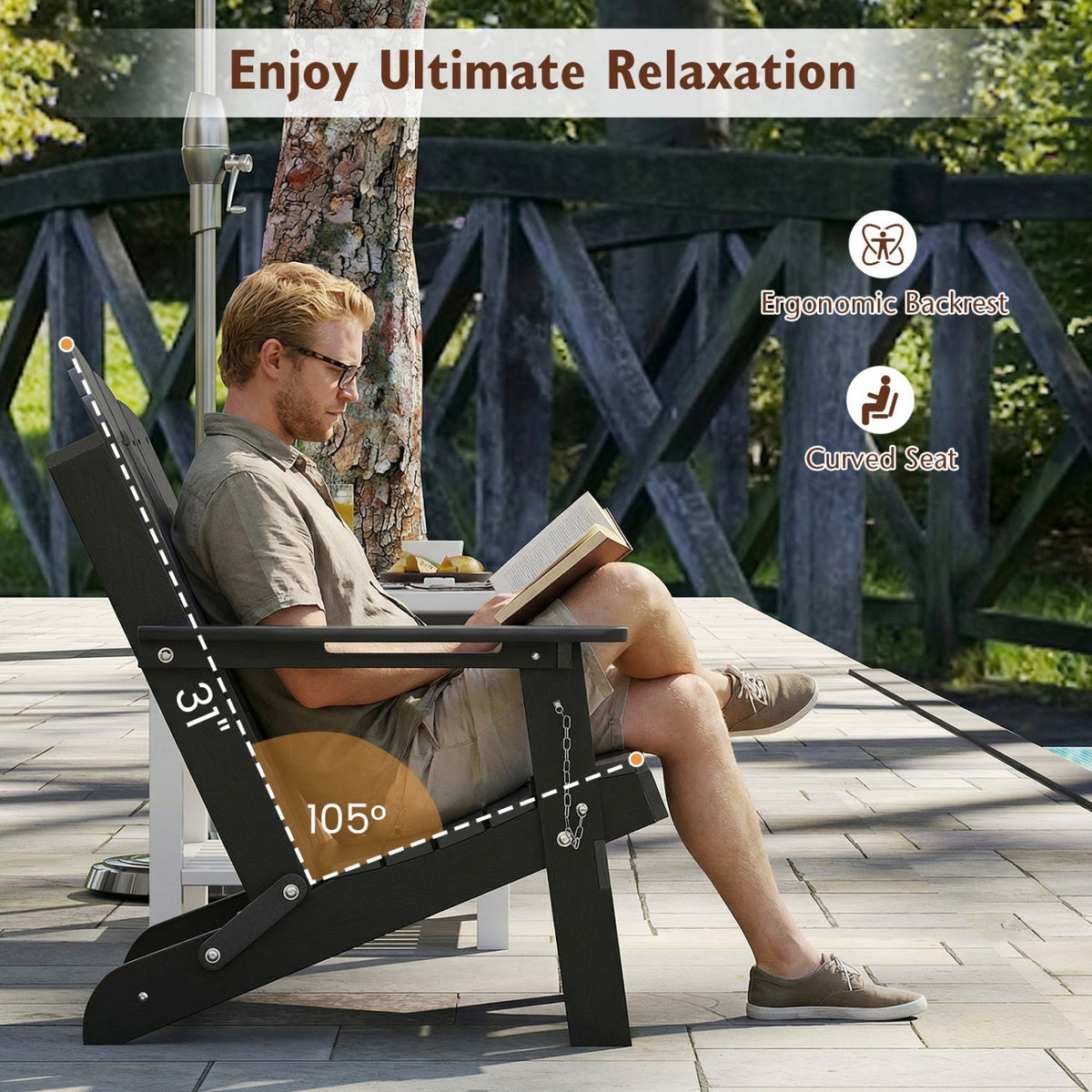 Folding Adirondack Chair with High Backrest – HDPE Weather-Resistant Outdoor Chair