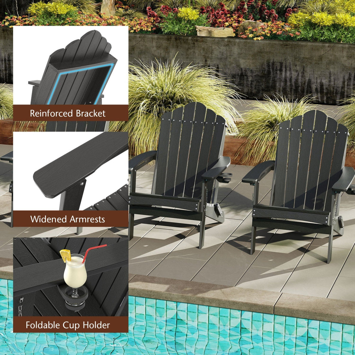 Folding Adirondack Chair with High Backrest – HDPE Weather-Resistant Outdoor Chair