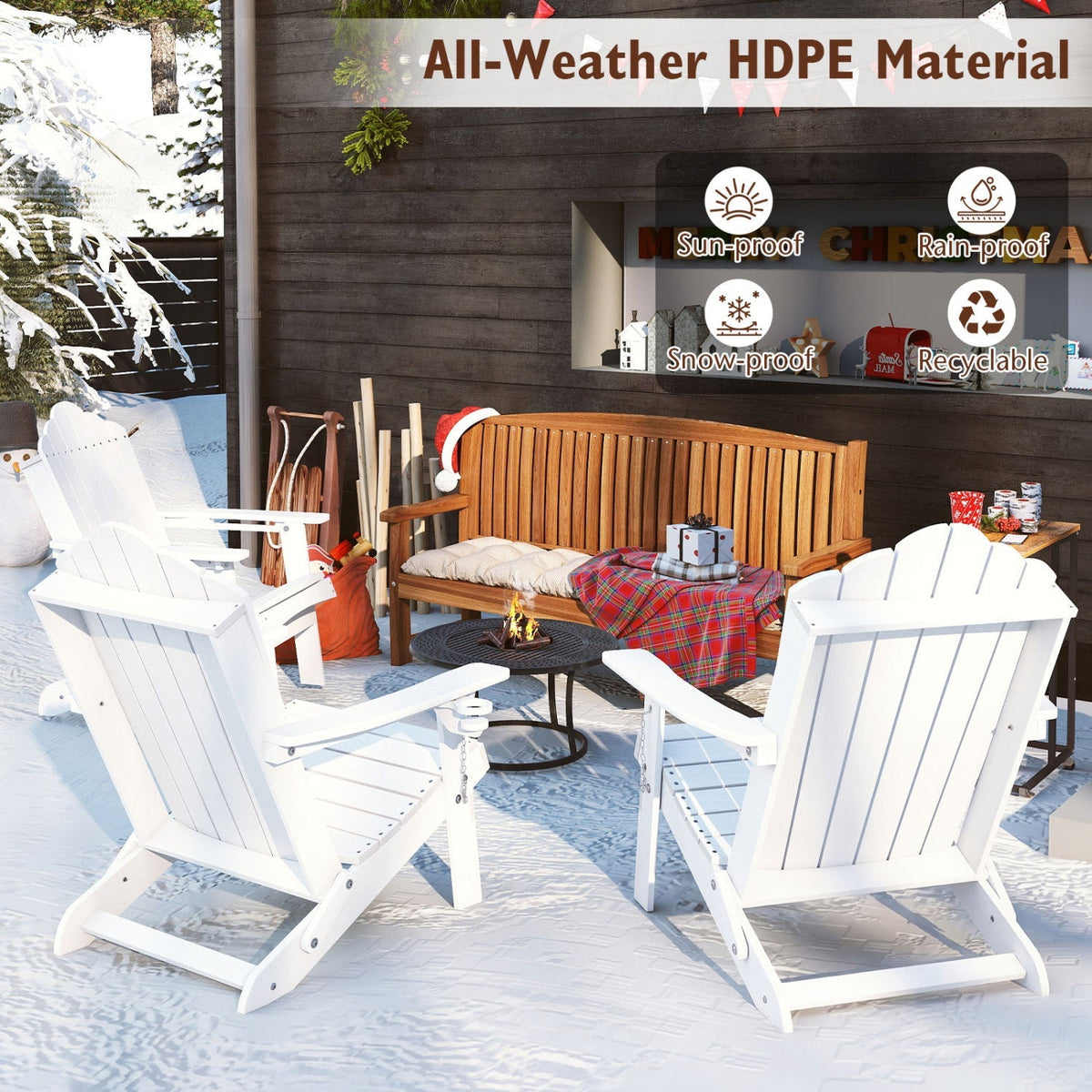 Folding Adirondack Chair with High Backrest – HDPE Weather-Resistant Outdoor Chair