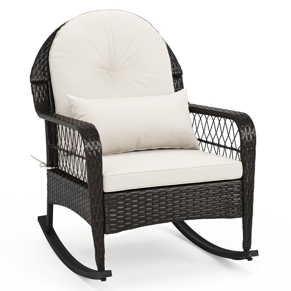 Outdoor Wicker Rocking Chair with Cushions – 400 lb Weight Capacity