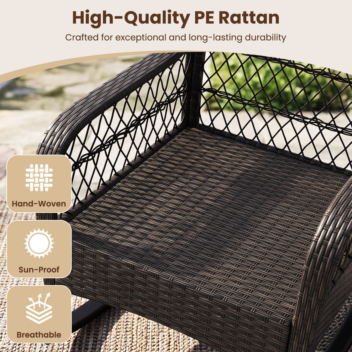 Outdoor Wicker Rocking Chair with Cushions – 400 lb Weight Capacity